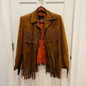 Lesco Leather Vintage 1970s Western Suede Fringe Biker Distressed Jacket Rancher